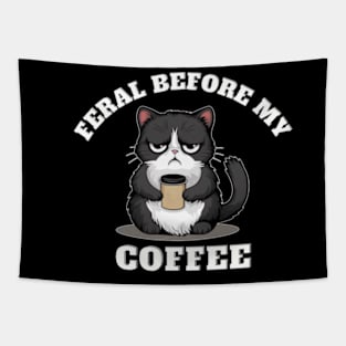 Grumpy Cat Morning Brew Tee - Feral Before My Coffee Tapestry