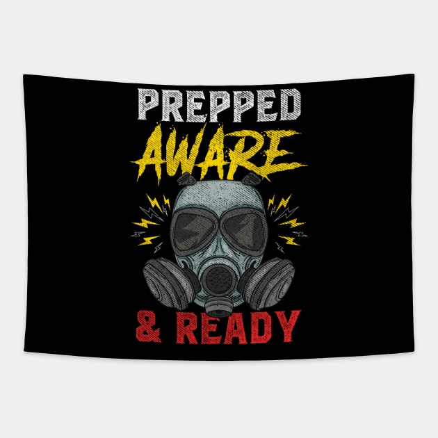 Prepper Aware & Ready Distressed Prepper Gas Mask Survival Tapestry by Proficient Tees