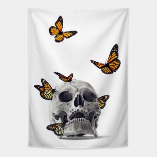Skull with Monarch Butterflies Tapestry