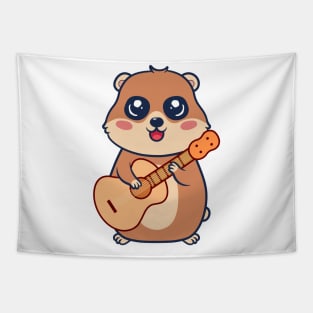 Adorable groundhog Playing Acoustic Guitar Cartoon Tapestry