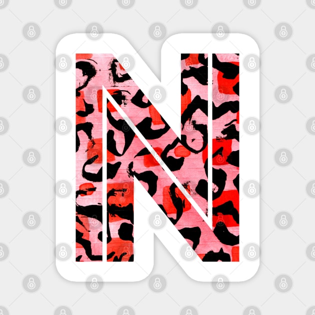 Abstract Letter N Watercolour Leopard Print Alphabet Red Magnet by Squeeb Creative
