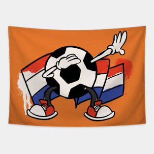 Dabbing Soccer Ball Cartoon Netherlands Dutch Flag Football Tapestry