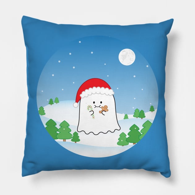 Gordie the Ghost (snowy Christmas) | by queenie's cards Pillow by queenie's cards