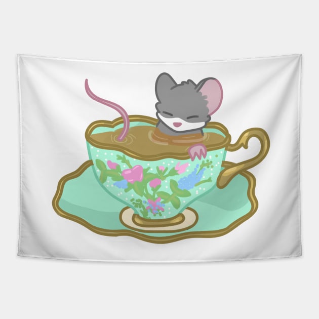 Rat Teacup Bath Tapestry by casserolestan