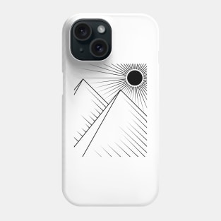 Sun and mountains Line art black Phone Case