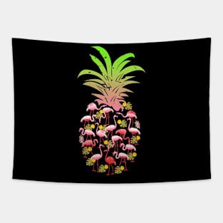 Pineapple Pink Flamingo Summer Fruit Hawaiian Tapestry