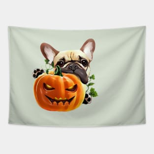 French bulldog and pumpkin, pumpkin,pumpkins,halloween,fall,spooky Tapestry