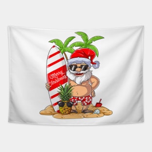 Christmas In July Santa Hawaiian Summer Surf Surfing Surfer Tapestry