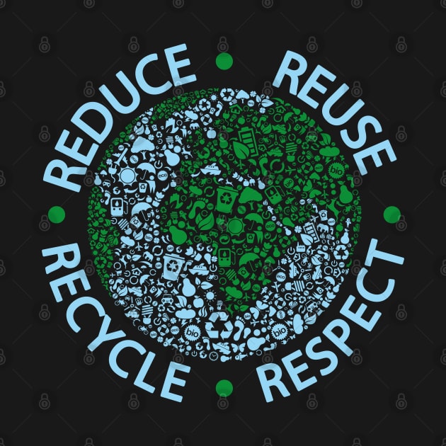 Earth Day Reduce Reuse Recycle Respect Retro Vintage by Julorzo