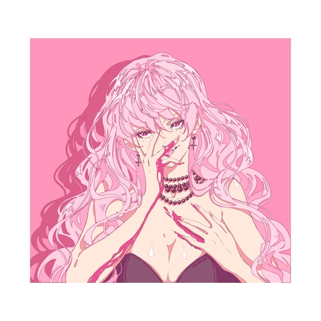 The cute vampire girl with pink hair (pink background) by AnGo