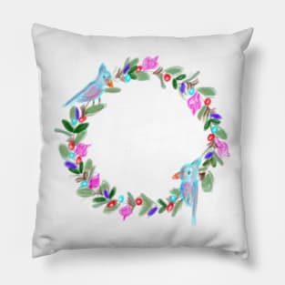 Christmas watercolor wreath bird Pillow