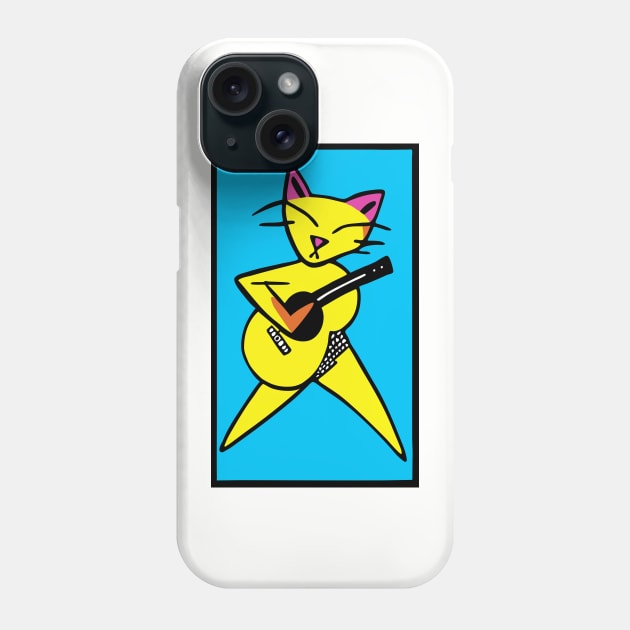 Yellow Cat Plays Guitar Phone Case by loeye