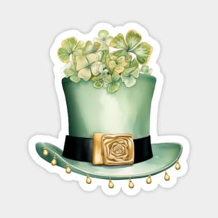 St Patrick's Day Leprechaun Hat and Clover with Gold Beads Magnet