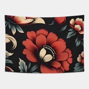 Red Floral Illustration Tapestry