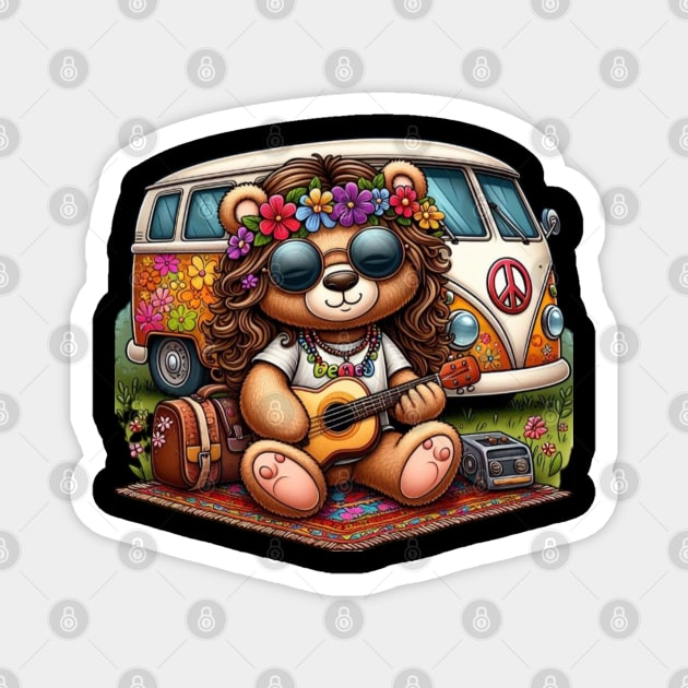 hippie teddy bear 1.0 Magnet by Out of the world