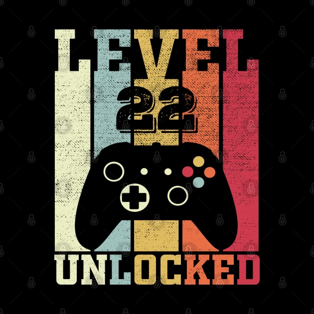 Level 22 Unlocked Funny Video Gamer 22nd Birthday Gift by DragonTees