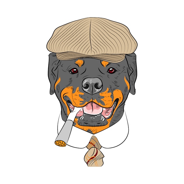 hipster dog Rottweiler breed in a brown cap, with a tie and a cigarette by kavalenkava