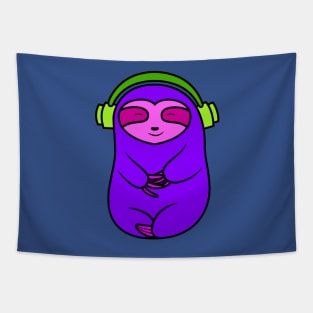 Happy Purple Sloth Listening to Music Tapestry