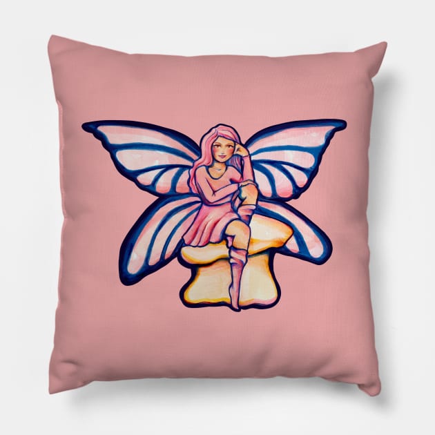 Mushroom Pink Fairy Pillow by bubbsnugg