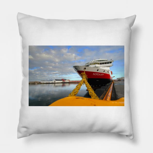 Hurtigruten MS Nordkapp - Svolvær, Norway Pillow by ztrnorge