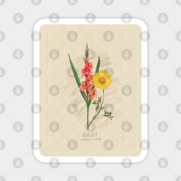 August Flower Birth Month Illustration Magnet by sydneybrookeart