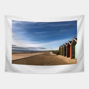 Blyth beach huts in July sunshine Tapestry