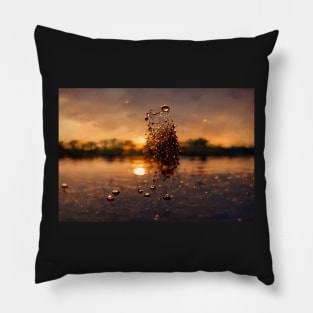 Sunset Lake Raindrops In Golden Houer Cloudscape Pillow