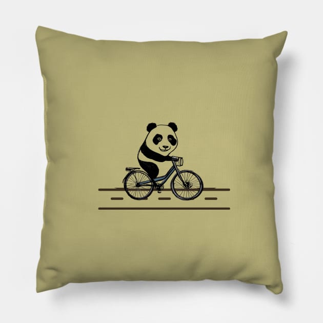 A Panda riding bike- Panda icons Pillow by tubakubrashop