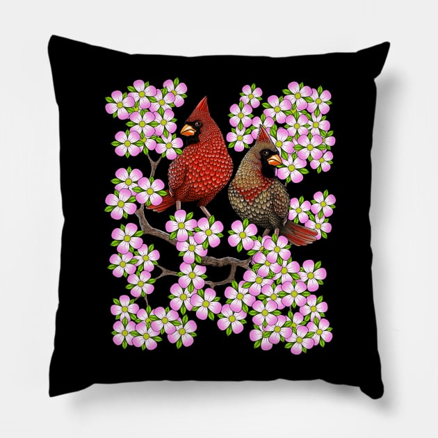 Red Cardinal dogwood flower North Carolina Virginia Pillow by Artardishop