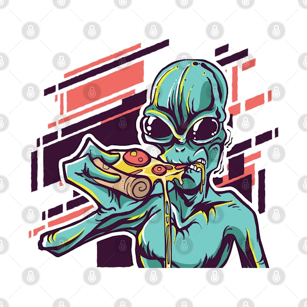 Pizza Eating Alien I Hippster UFO Alien by az_Designs