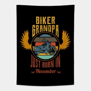 Biker grandpa just born in november Tapestry