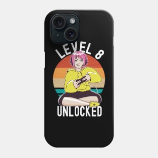 Level 8 Unlocked Girls Loves Anime Gamer 8th Birthday Girl Phone Case