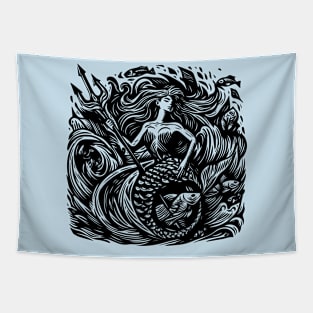 Woodcut Mermaid Tapestry