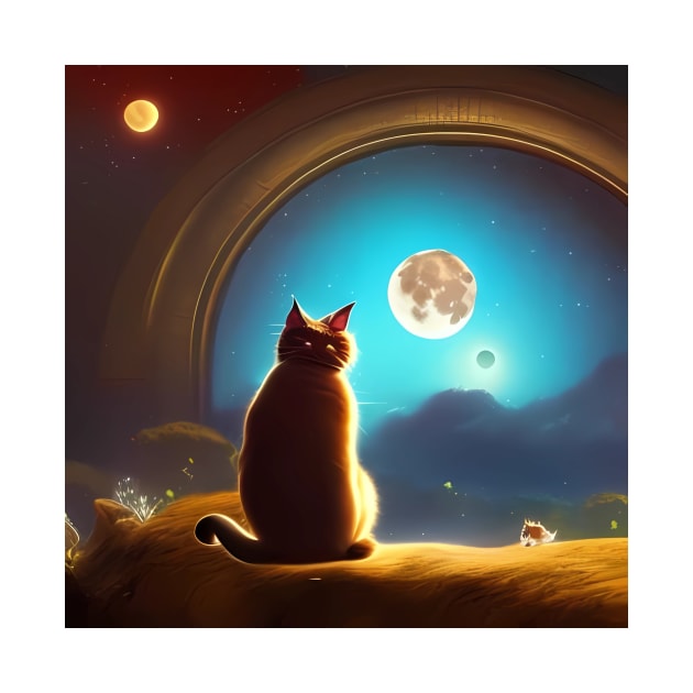 gato sentado debajo de la luna by WilsonQR