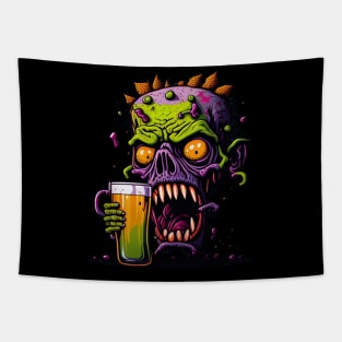 Halloween Zombie With A Beer Mug Tapestry