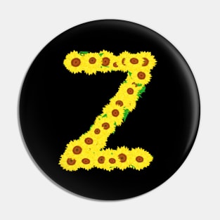 Sunflowers Initial Letter Z (Black Background) Pin