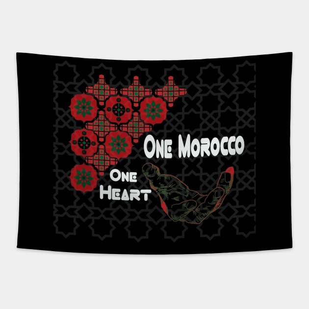 One Heart One Morocco Proud Support Morocco Tapestry by Mirak-store 