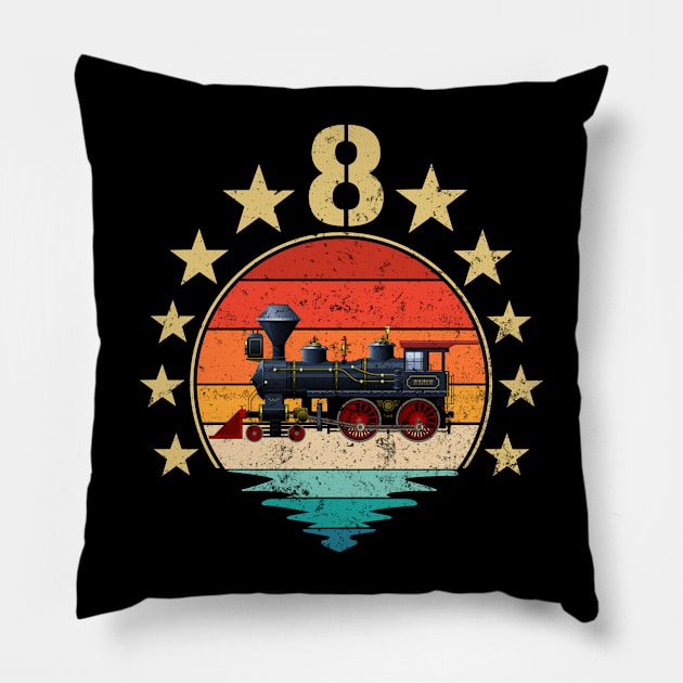 Vintage I'm 8 Years Old Locomotive Train 8th Birthday Pillow by OHC t-shirt