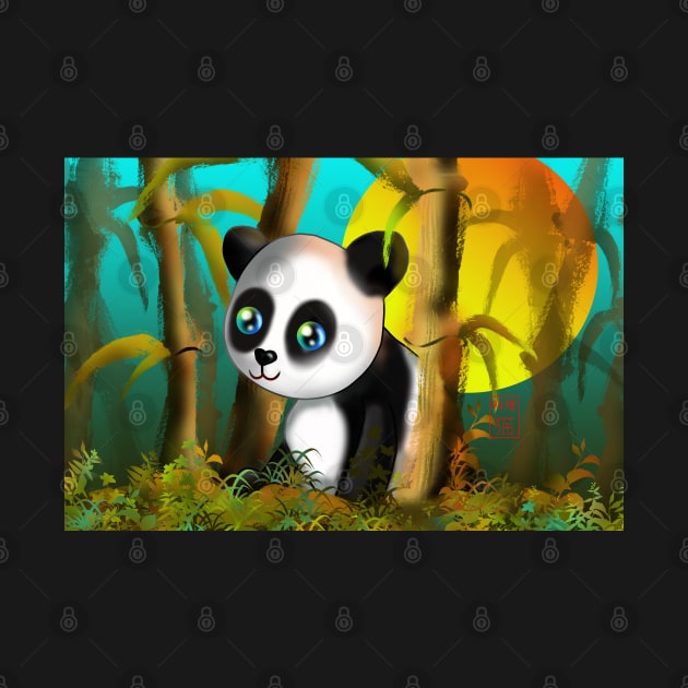 Adorably cute cartoon panda in a bamboo forest by cuisinecat