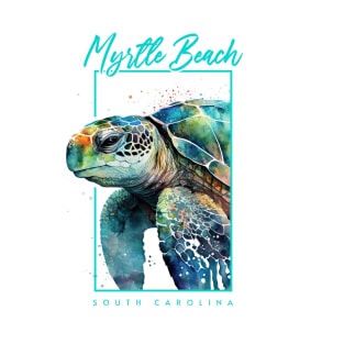 Myrtle Beach South Carolina Watercolor Sea Turtle Portrait T-Shirt