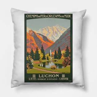 Luchon France - Vintage French Travel Poster Design Pillow