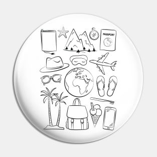 Wanderlust traveling art. Cheerful traveler illustration. Pin