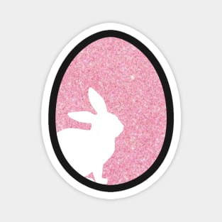 Easter Bunny Silhouette in Pastel Pink Faux Glitter Easter Egg Magnet
