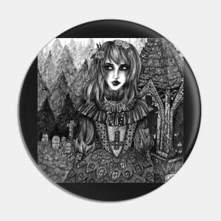 Gothic girl wandering through forest cemetery Pin