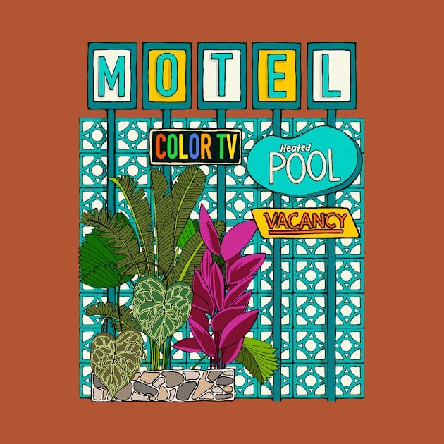 Breeze Block Motel Sign with Plants by jenblove