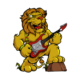 Cartoon lion playing electric guitar T-Shirt