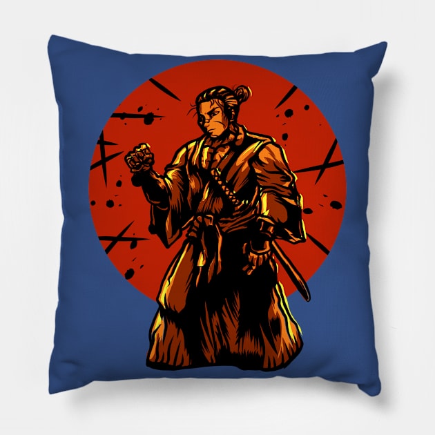 Samurai fight illustration Pillow by Mako Design 