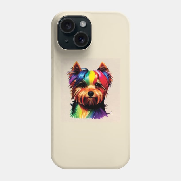 Yorkshire Terrier Dog in Rainbow Colours Phone Case by Geminiartstudio