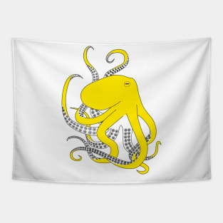 Yellow hand drawn illustration of an octopus Tapestry