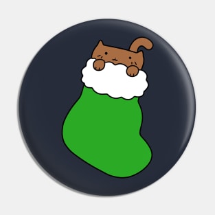 Green Stocking and Fat Brown Cat Pin